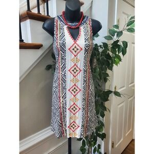 THML Womens Multicolor Polyester Round Neck Sleeveless Knee Length Dress Size S